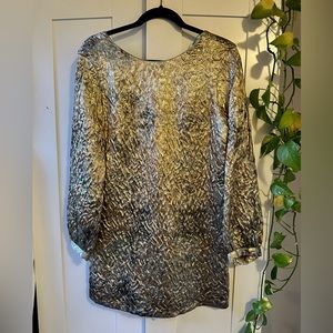 Mini Metallic Gold Jacquard Cocktail Dress